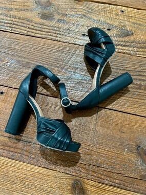 Women’s Black High Block Heel Sandals with Ankle Strap